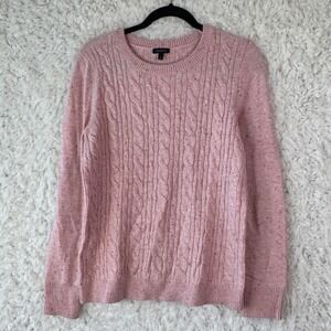 Talbots Pink Cable Knit Sweater Speckled Tweed Fleck Crew‎ Neck Long Sleeve Sz M
